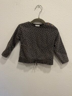 Zara Charcoal Gray Polka Dot Long-Sleeve Top